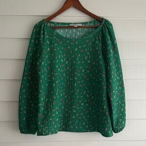 Flowy Scoopneck Emerald Floral Waffle Knit Blouse | Cottagecore Prairie Boho Y2K
